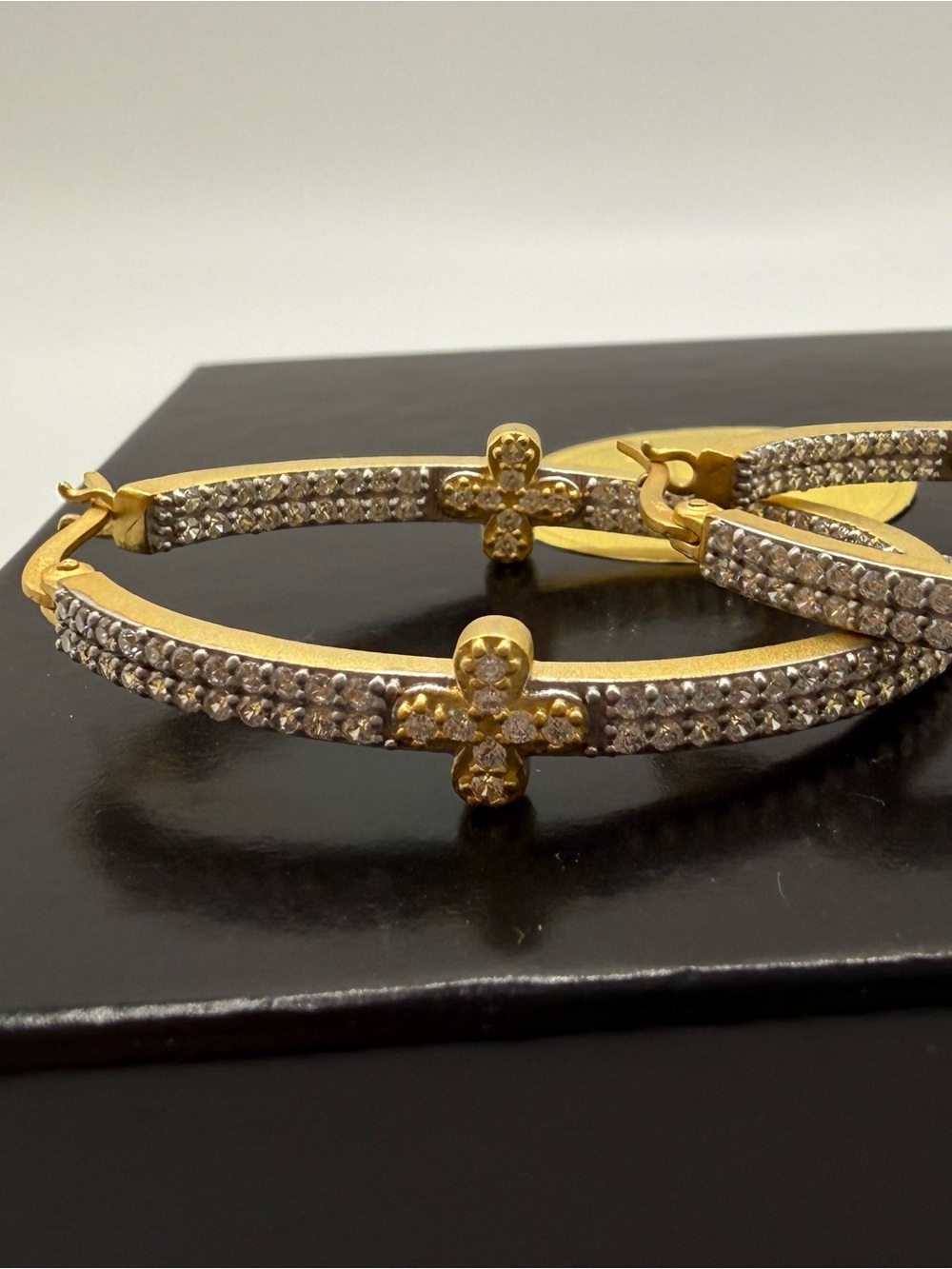 Freida Rothman Pavé double row clover hoop earrings- Brand new